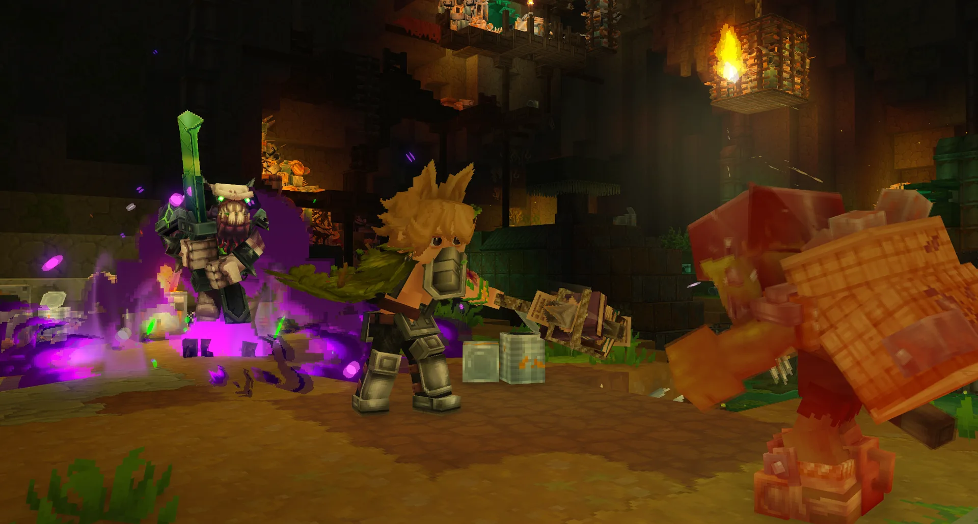 A player fighting a Void-touched goblin inside a goblin-held fragment of Orbis