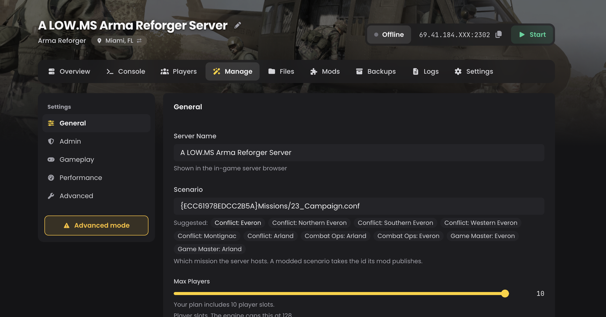 Searching the Reforger Workshop from the Mods tab