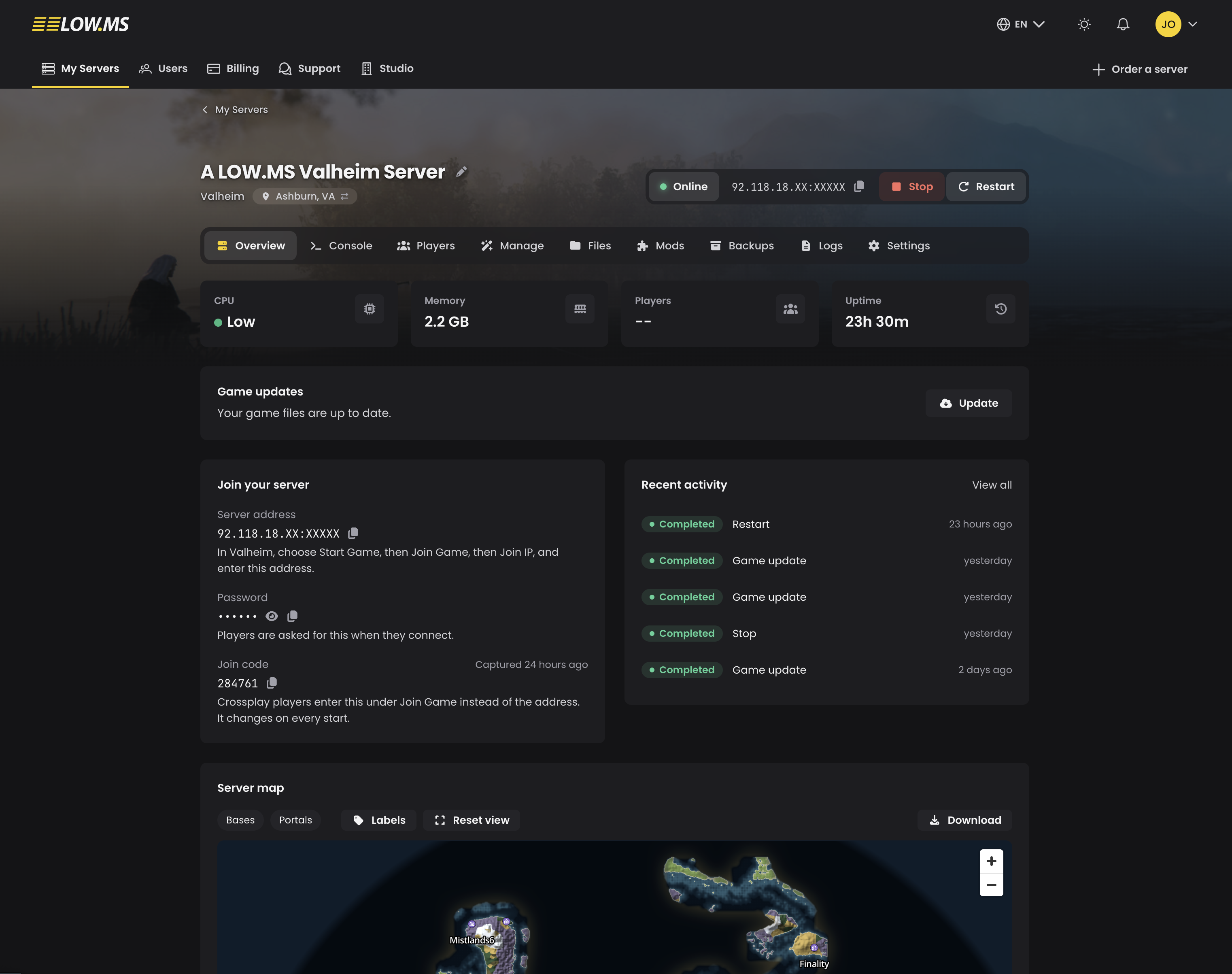 A shared Valheim world map viewed in a browser