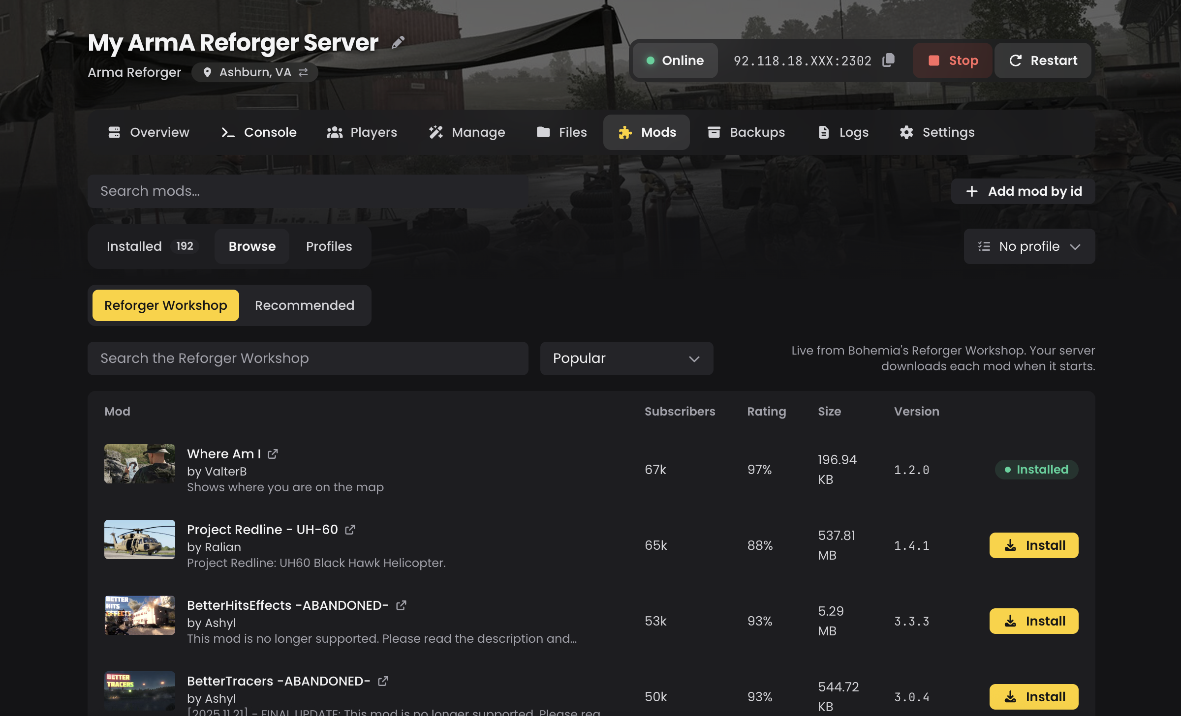 Arma Reforger on the new LOW.MS control panel