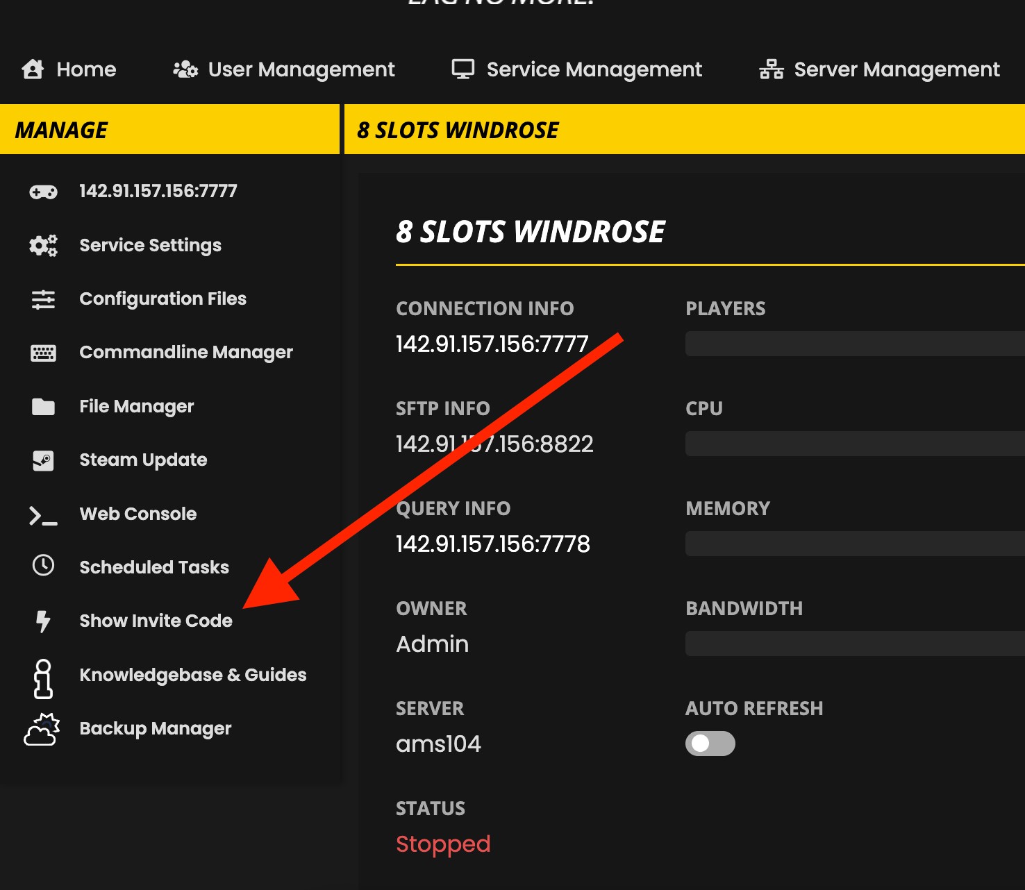 Show Invite Code action