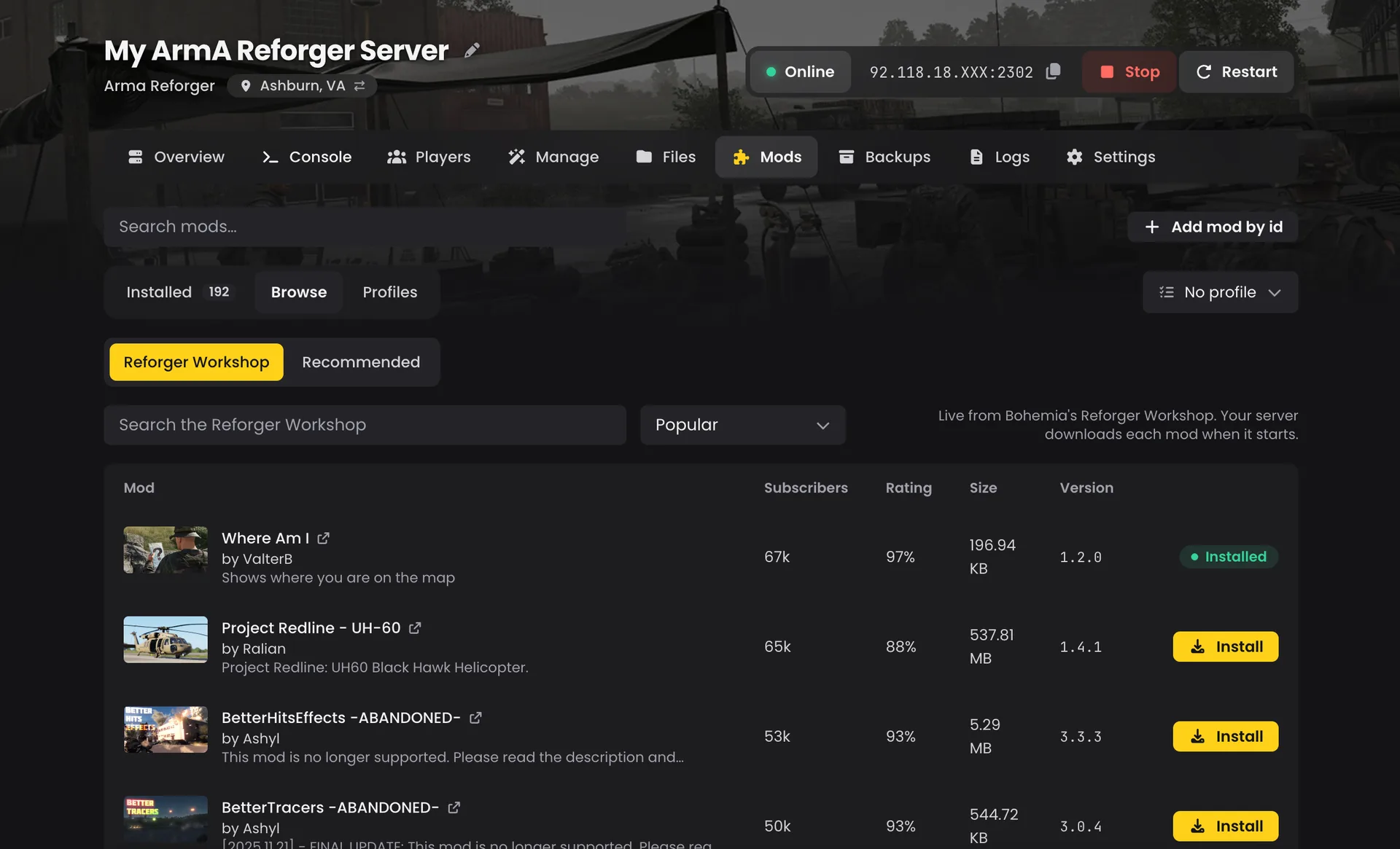Arma Reforger on the new LOW.MS control panel