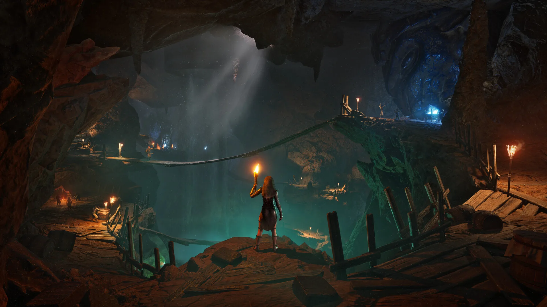A torch-lit cave in Conan Exiles Enhanced