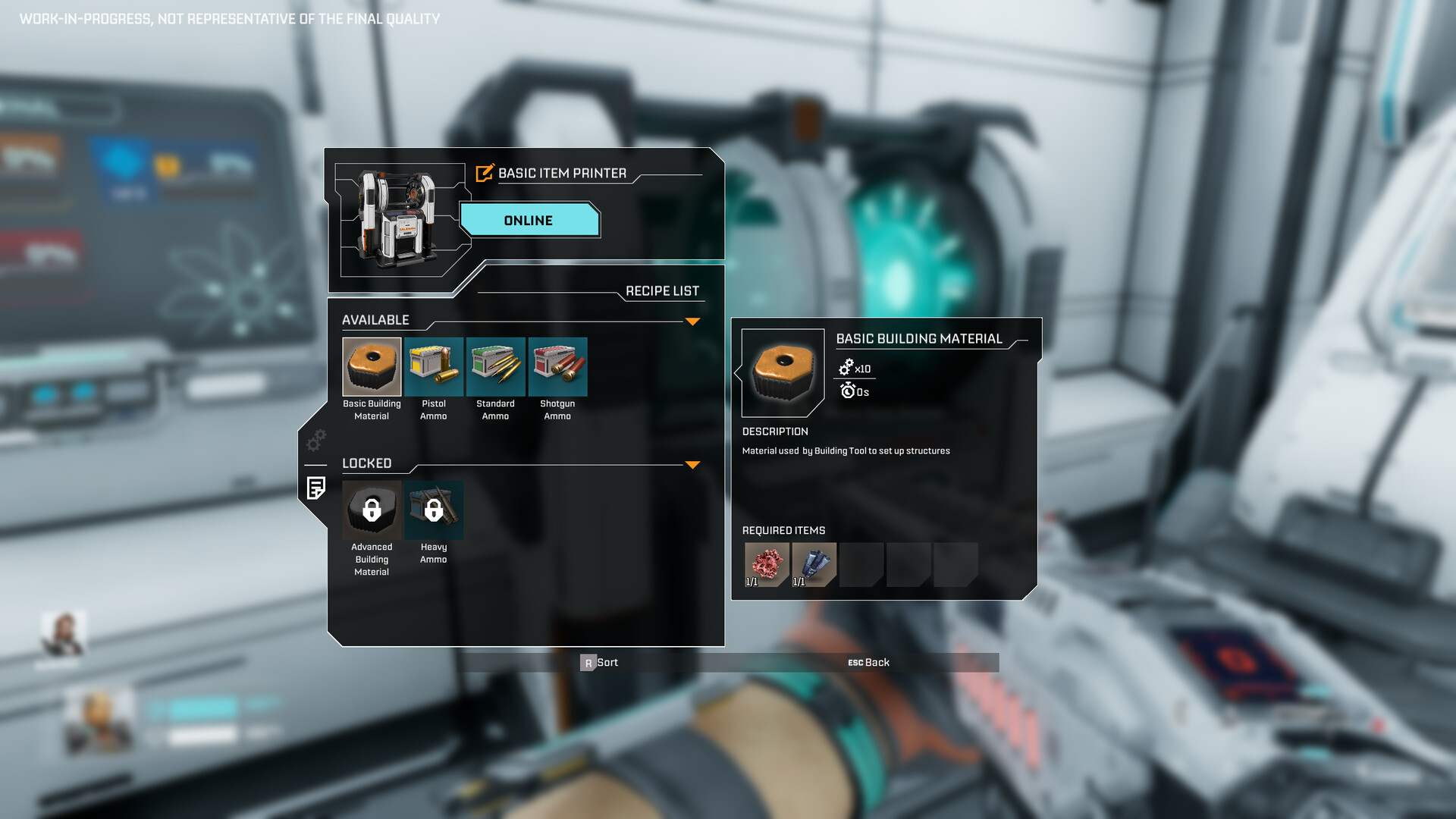 The StarRupture item printer and recipe screen