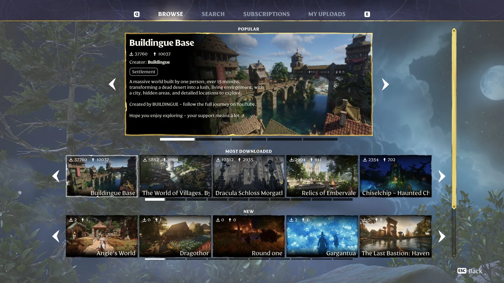 The Enshrouded adventure sharing browser listing player-made worlds