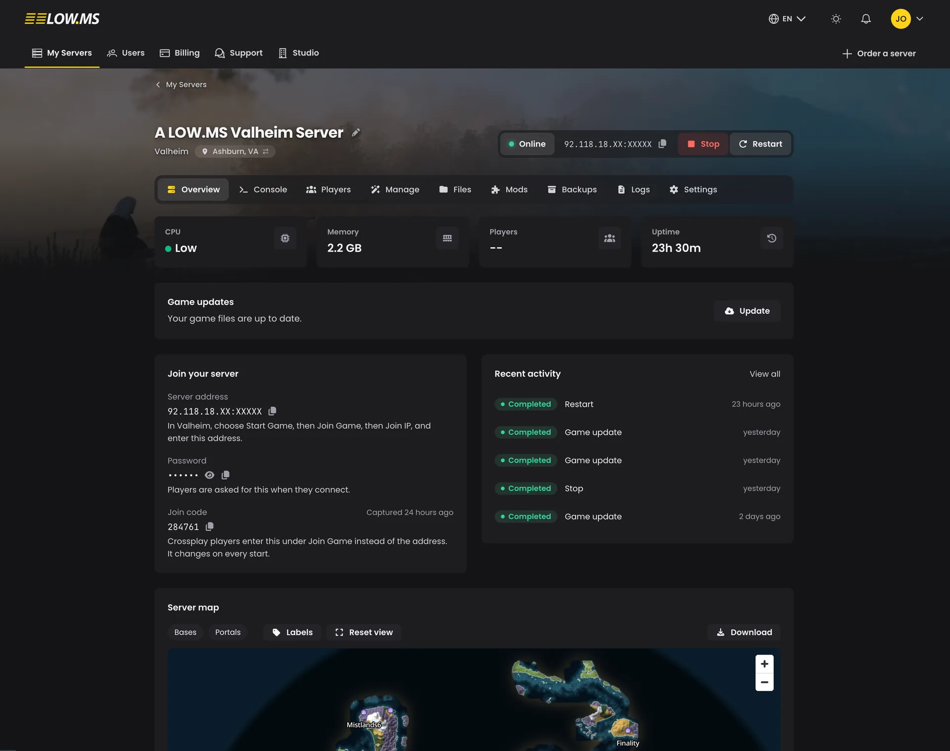 A shared Valheim world map viewed in a browser