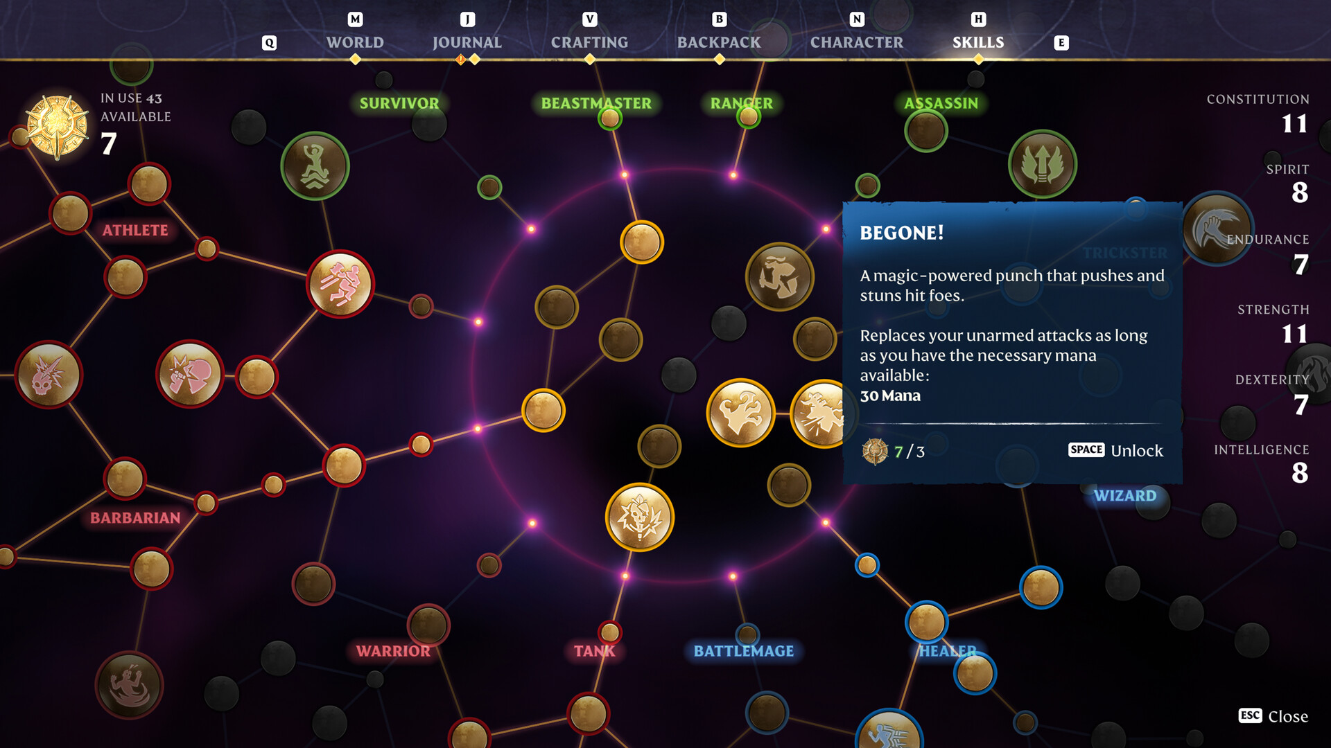 The Enshrouded skill tree with the magic branch open