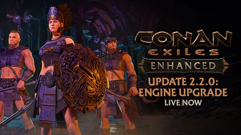 Three Giant-King warriors beside the Update 2.2.0: Engine Upgrade, Live Now banner