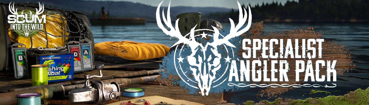 Specialist Angler Pack banner showing a rod, reel, fishing floats, hooks and line on a jetty